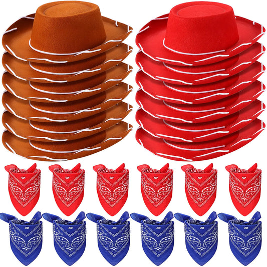 24-Pack Kids Cowboy Hats and Bandanas Set