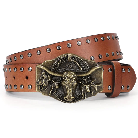 Rustic Cowboy Carved Leather Belt
