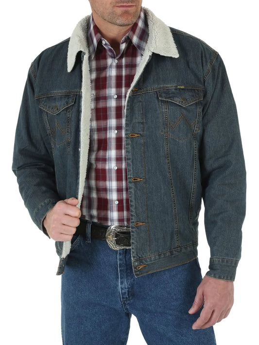 Wrangler Mens Sherpa Lined Denim Western Jacket - Tall