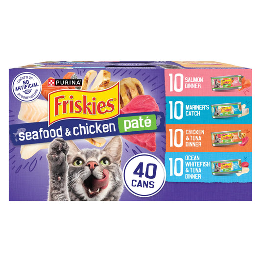 Purina Friskies Pate Wet Cat Food Seafood and Chicken Pate  - (Pack of 40) 5.5 oz. Cans