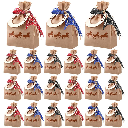 Cowboy Charm Party Favor Set - 108 PCS with Bandana Ribbons & Horseshoe Pendants