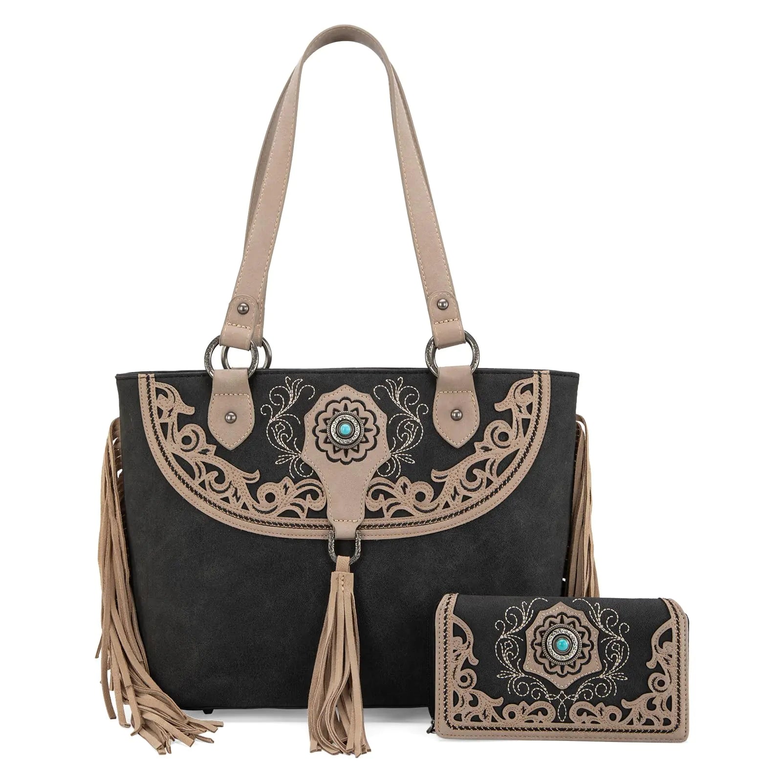 Montana West Elegant Western Tote with Fringe and Embroidery Set
