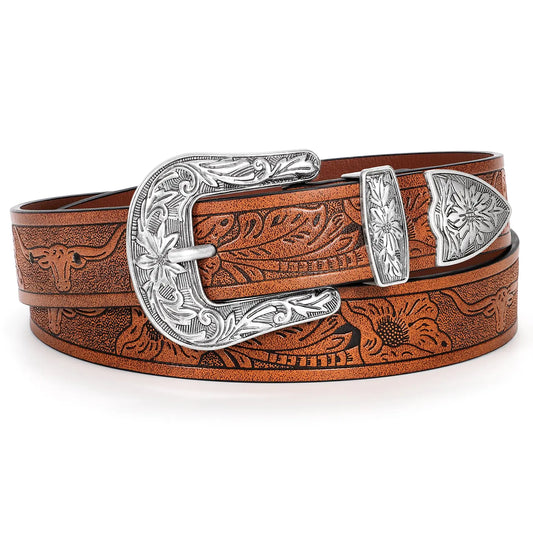 CHIC Western Women's Belts - Antique Buckle Cowgirl Belts for Dresses and Jeans