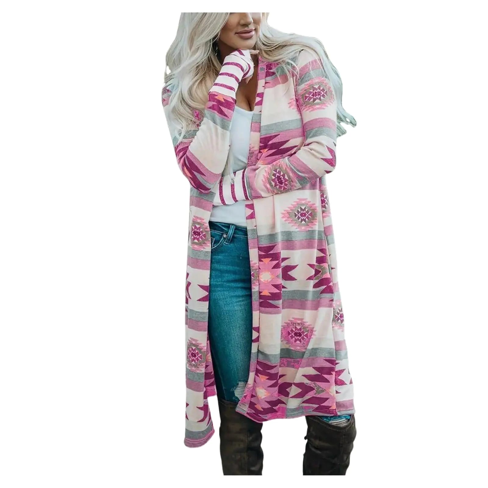 Boho Aztec Print Cardigan Sweater for Women