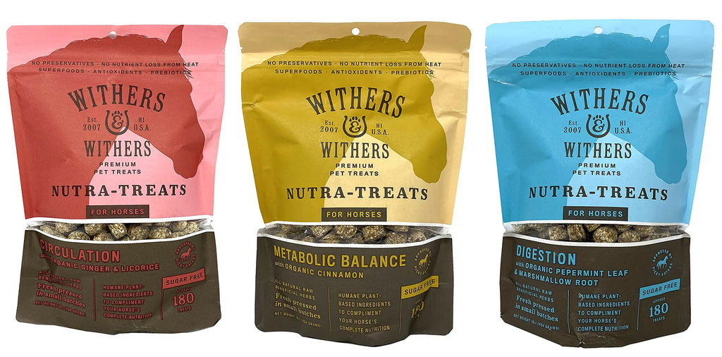 Withers & Withers Sugar-Free Horse Treats Variety Pack of 3 Peppermint Cinnamon & Ginger Horse Cookies Goat Treats – Humane Plant-Based Ingredients Contains Superfoods Antioxidants Prebiotics