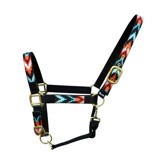 CHALLENGER Horse Pony Nylon Multicolor Patterned Neoprene Padded Adjustable Halter 606190-P