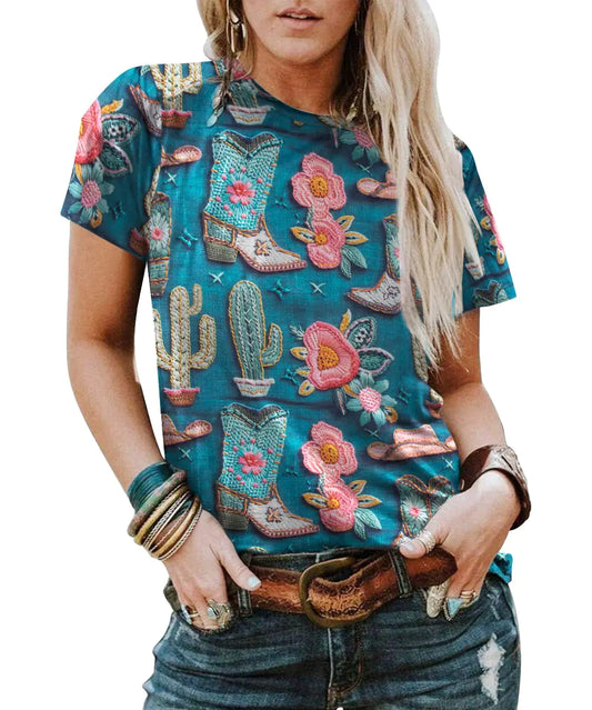 Vintage Cowgirl Graphic Tee: Western Rodeo 3D Print Top