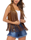 HOTLOOX Womens Suede Tassel Vest Hippie 70s Cowgirl Brown M