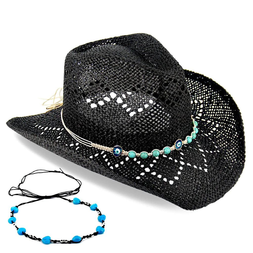 Unisex Western Cowboy Straw Hat with Dual Bands