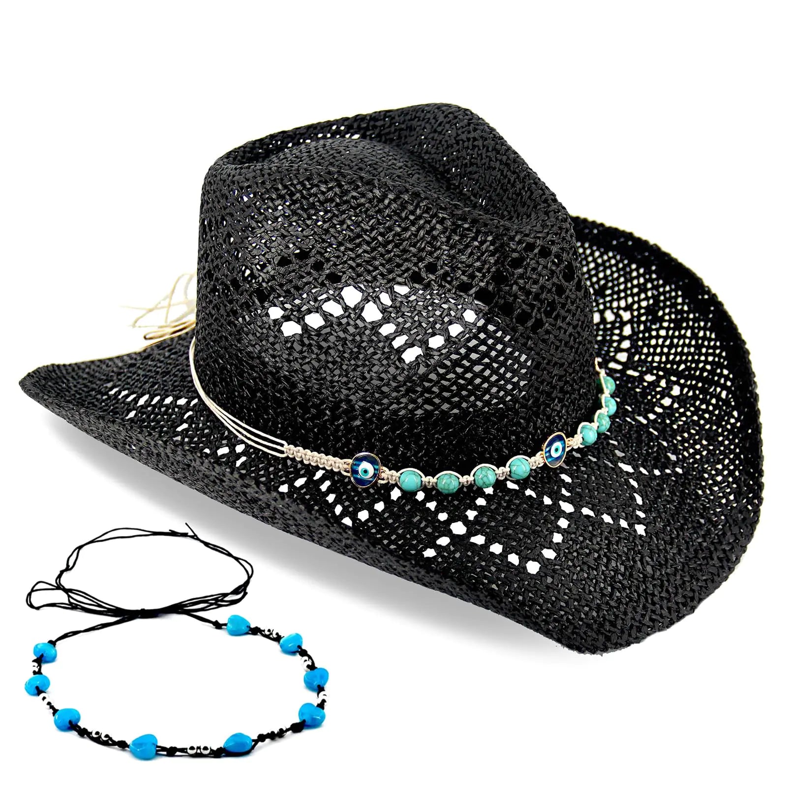 Unisex Western Cowboy Straw Hat with Dual Bands