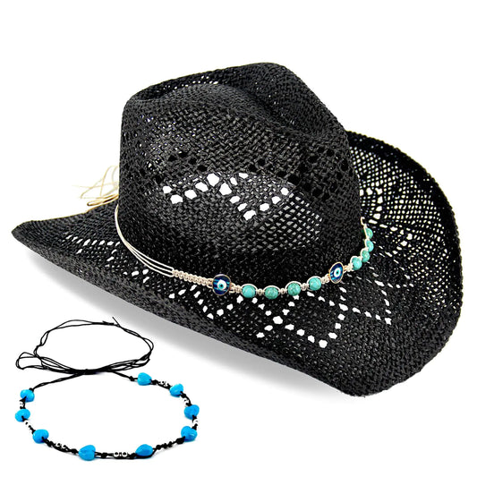 Unisex Western Cowboy Straw Hat with Dual Bands