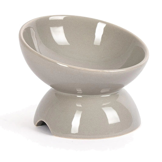 GMYIAK Ceramic Elevated Cat Food Bowl Tilted Cat Food and Water Bowl Anti Vomiting and Protect Pets Spines Dishes for Small Dog Fat Faced Cat Kitten (Grey)
