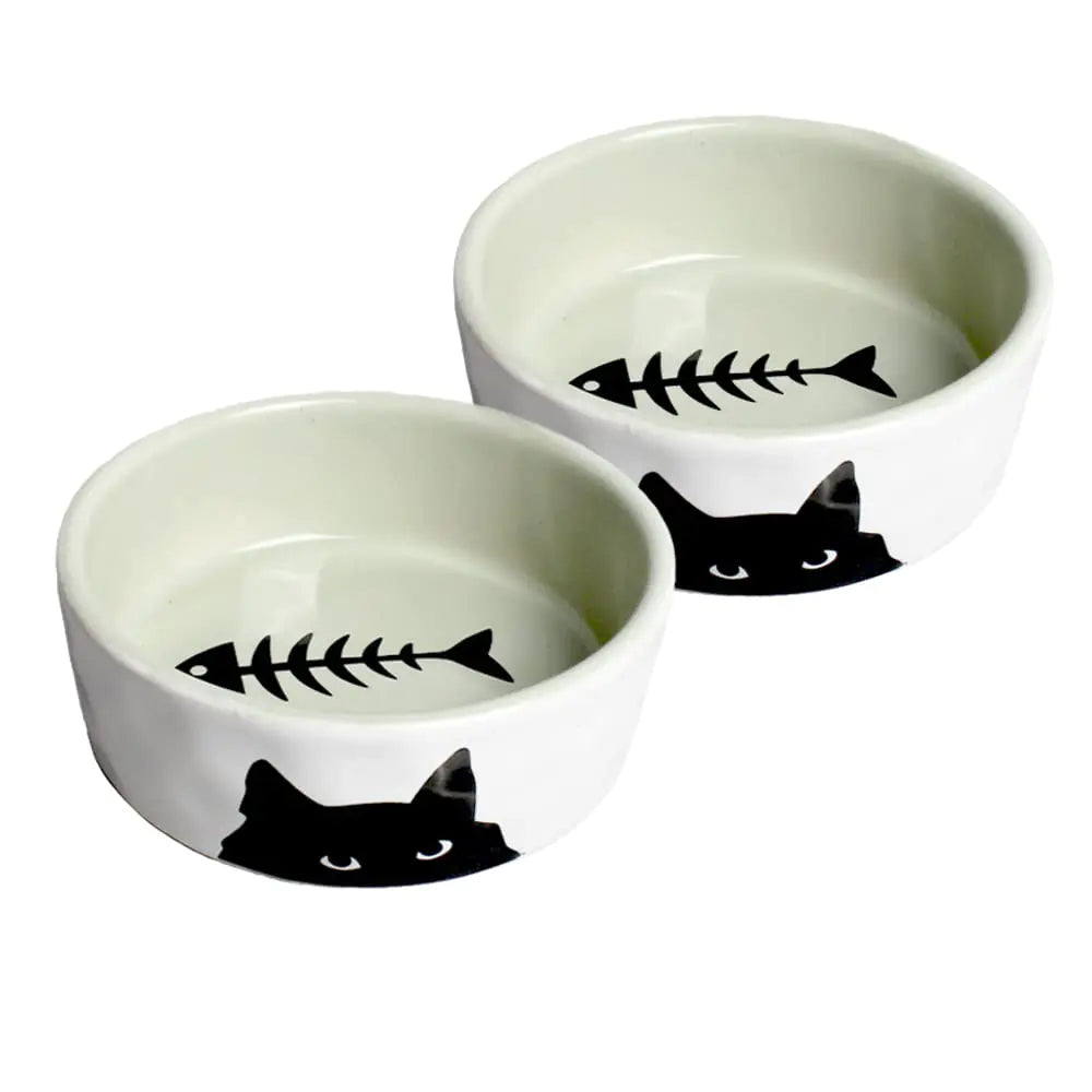 Cat Bowls - Premium Ceramic Cat Food and Water Dish 8oz Pet Bowls Set of 2