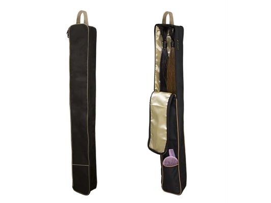 Front Open 2 Horse Tail Extension Carry Bag Case Black