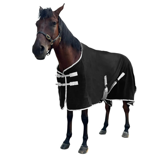 Horse Cooler & Fleece Blanket for Horses Polar Fleece Cooling Blanket Sheet Horse Exercise Sheet Fleece Rugs Standard Neck (Black US 81 in(EU 155 cm))