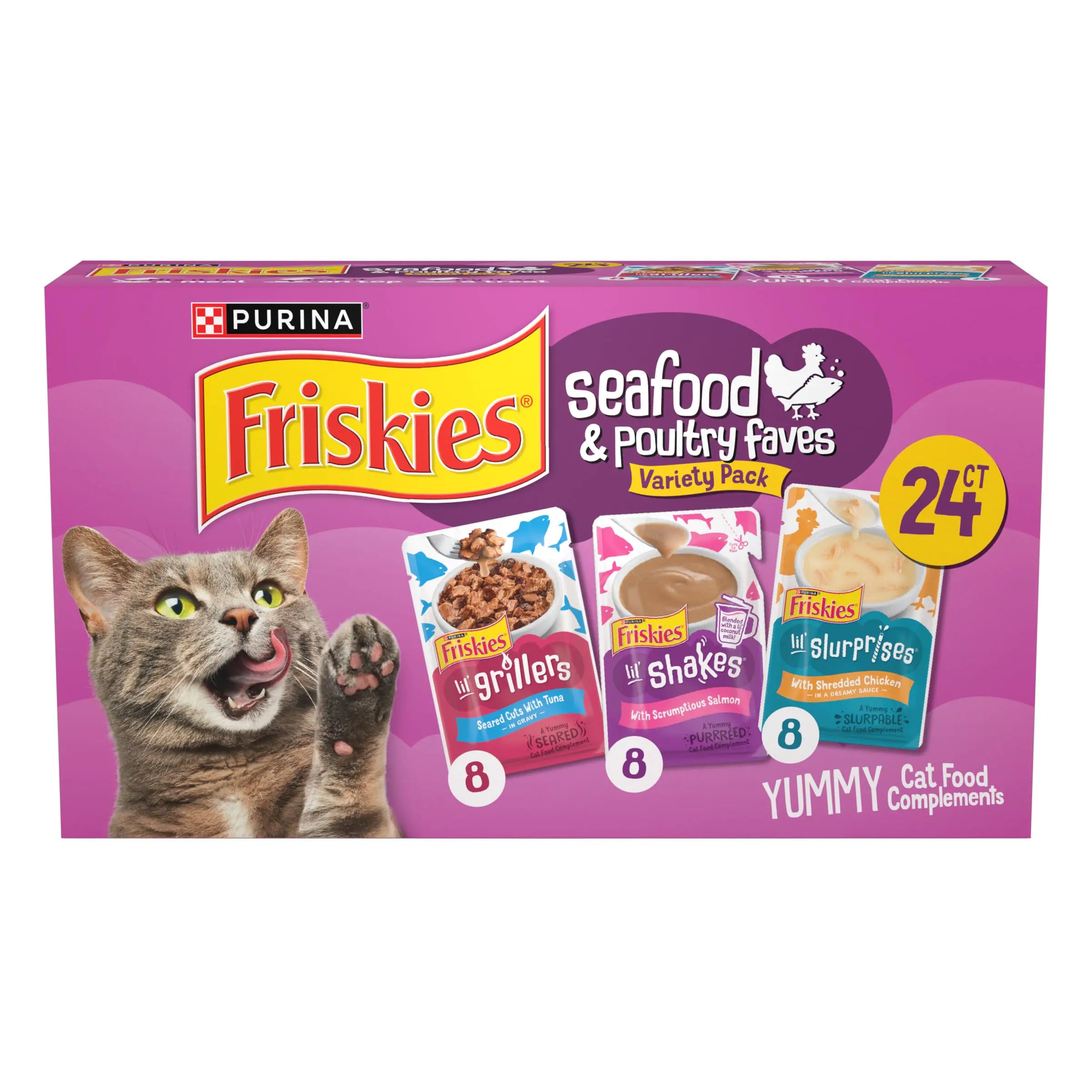 Purina Friskies Seafood and Poultry Faves Variety Pack Lickable Gravy Cat Food Topper - 24 ct. Box