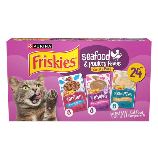 Purina Friskies Seafood and Poultry Faves Variety Pack Lickable Gravy Cat Food Topper - 24 ct. Box