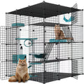 Large Cat Cage Enclosure Indoor DIY Cat Playpen Pet Home Small Animal House Detachable Metal Wire Kennels Crate Large Exercise Place Ideal for 1-4 Cat Black (41x41x55-Black)