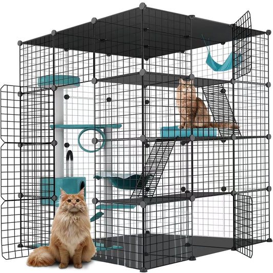 Large Cat Cage Enclosure Indoor DIY Cat Playpen Pet Home Small Animal House Detachable Metal Wire Kennels Crate Large Exercise Place Ideal for 1-4 Cat Black (41x41x55-Black)