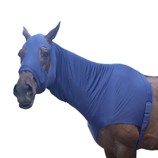 Gallopoff Stretch Horse Slinky Hood Mane Stay Lycra Hoods with Zipper Navy Small