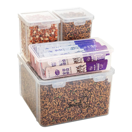 Brabtod Set of 4 Pet Food Storage Container ComboAirtight Cat Food Container with Lid-Cat Food BinDog Food StorageClear Dog Cat Treat ContainerStackable/BPA Free，Keeps Fresh & Dry