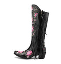 Floral Rivet Tassel High Boots
