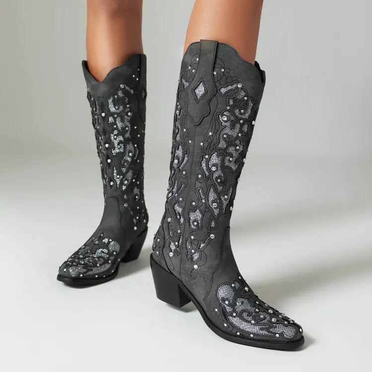 Chic Embroidered Western Boots for Women
