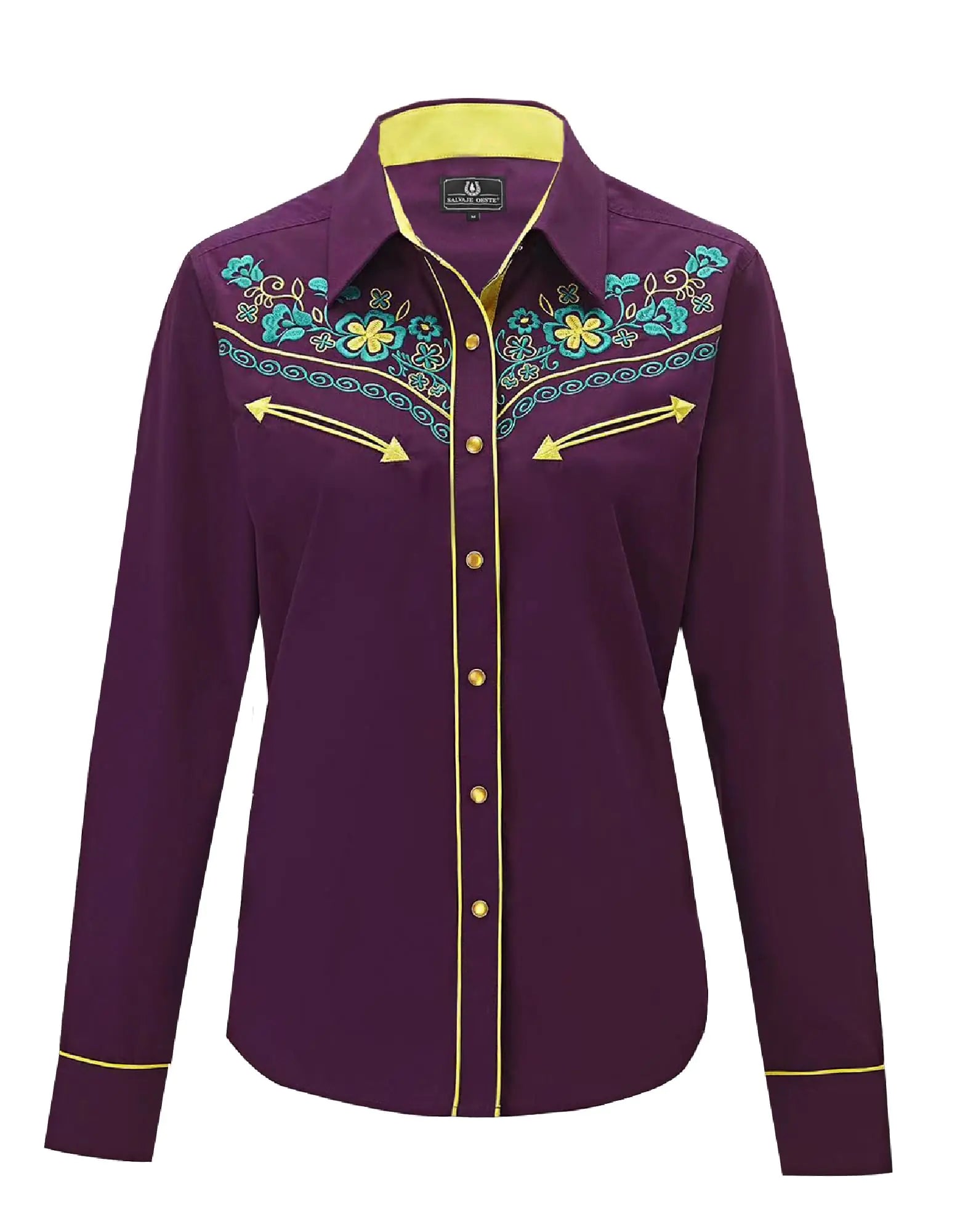 WILDFIRE WEST Womens Embroidered Cowboy Shirt Purple