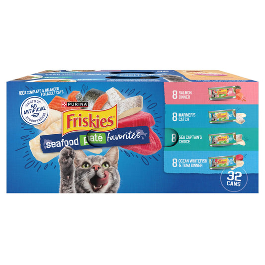 Purina Friskies Wet Cat Food Pate Seafood Favorites - (Pack of 32) 5.5 oz. Cans