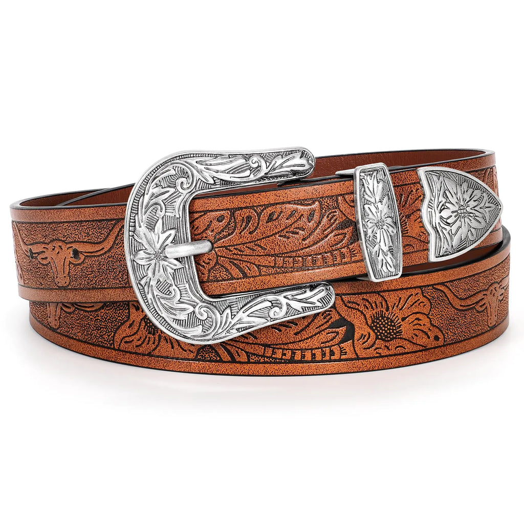 CHIC Western Women's Belts - Antique Buckle Cowgirl Belts for Dresses and Jeans