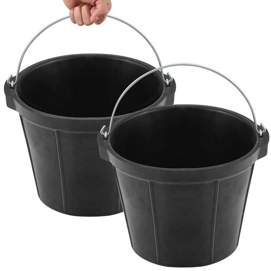 Sadnyy 2 Pcs Rubber Feeder Bucket 8 Quart 2 Gallon Rubber Horse Feed Bucket with Handle Large Utility Horse Feed Pan Dog Bowl Horse Feeder for Goats Horses Animal Feeding 10.6 x 8.6 Inches