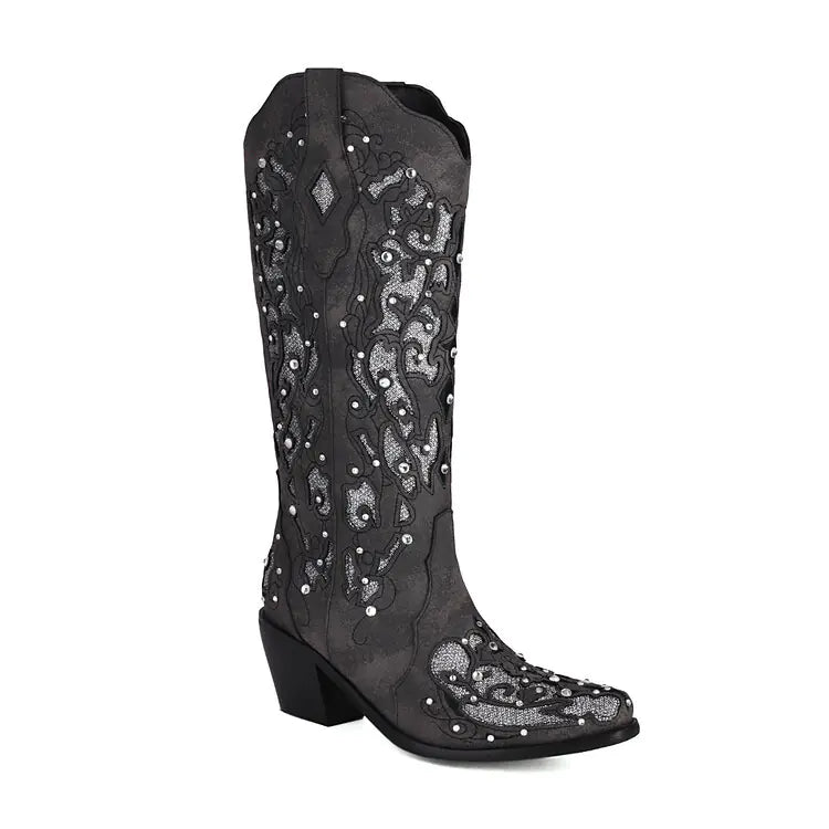 Chic Embroidered Western Boots for Women