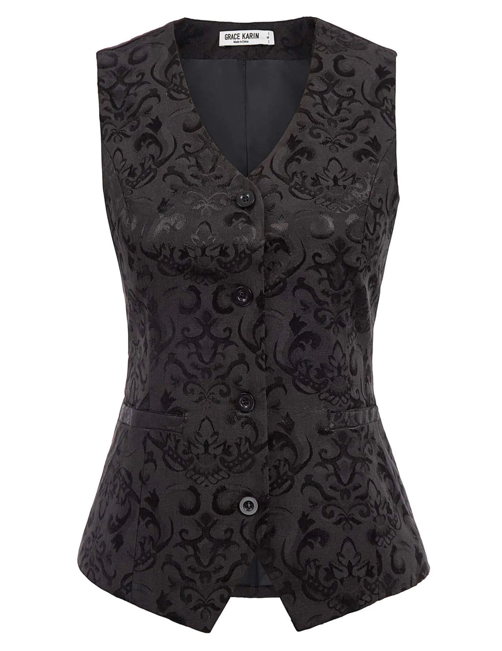 GRACE KARIN Women's Slim V-Neck Vest - Casual Jacquard Waistcoat